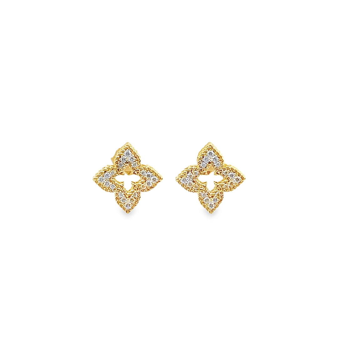 18K Yellow Gold Diamond Venetian Princess Pave Flower Stud Earrings (Small)