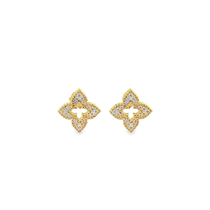 18K Yellow Gold Diamond Venetian Princess Pave Flower Stud Earrings (Small)