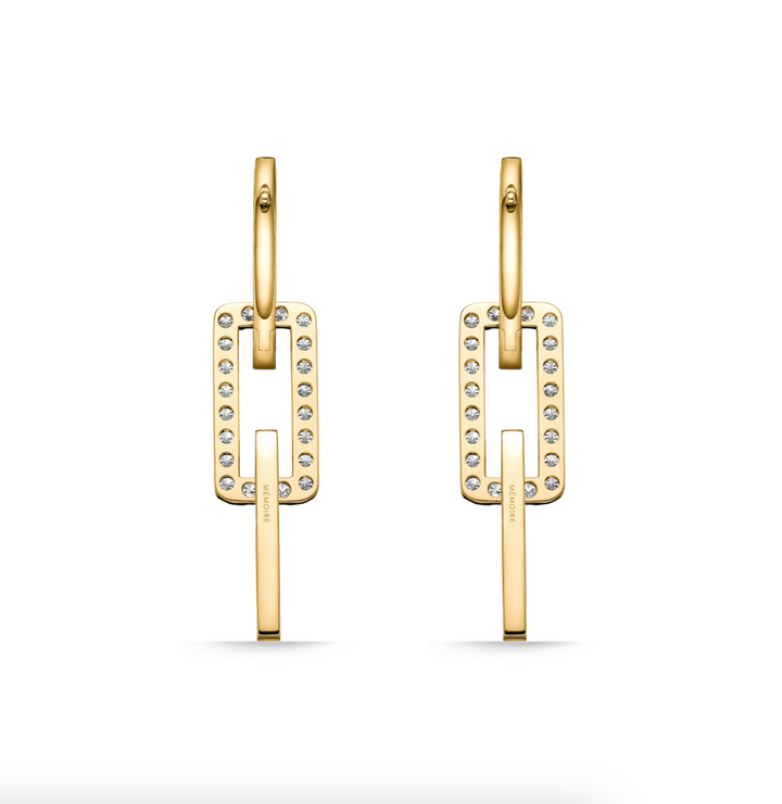 18K Yellow Gold Diamond Rectangle Drop Earrings