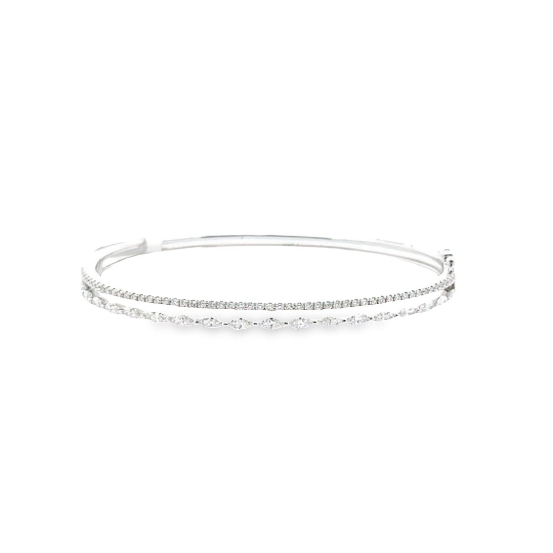 14K White Gold Diamond Multi-Shape Stacked Bangle Bracelet