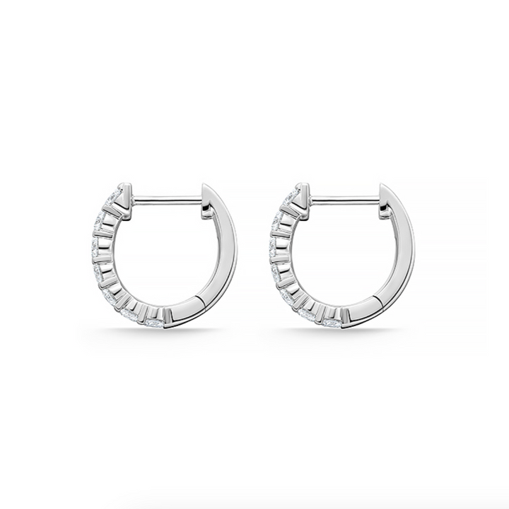 18K White Gold Diamond Petite Double Row Huggie Hoop Earrings
