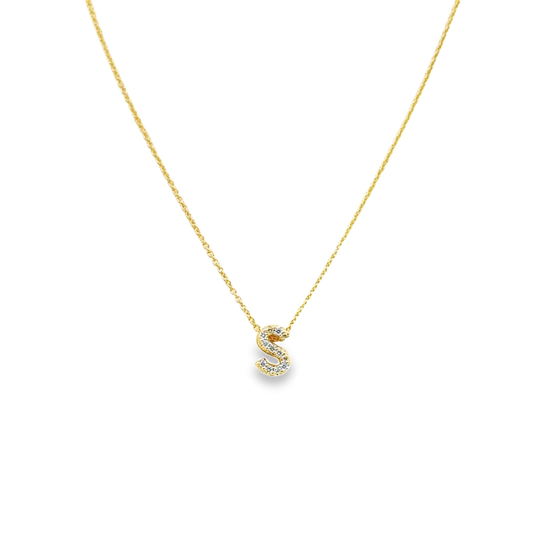 18K Yellow Gold Diamond Tiny Treasures Love Letter "S" Pendant Necklace