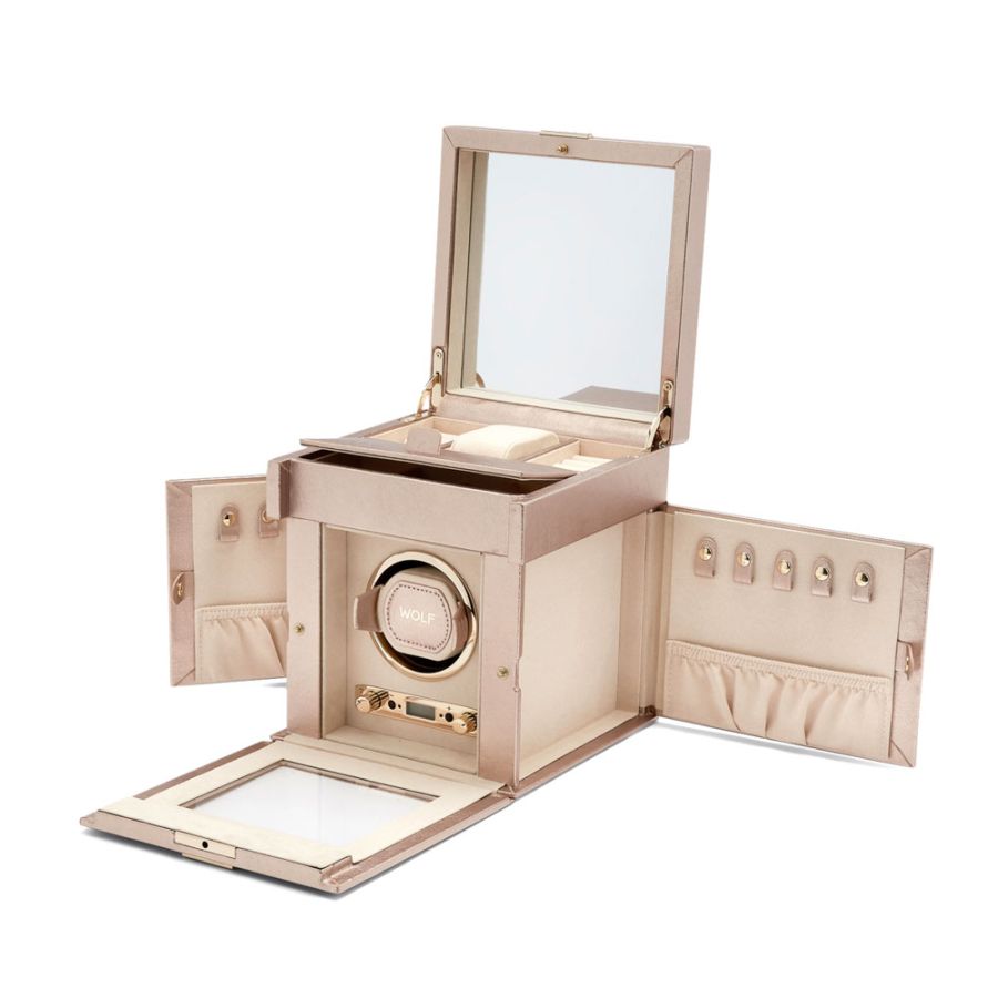 Palermo Single Watch Winder With Jewelry Storage In Rose Gold