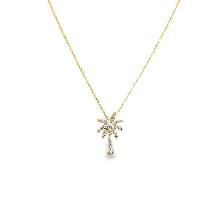 18K Yellow Gold Diamond Tiny Treasures Palm Tree Pendant Necklace (Small)