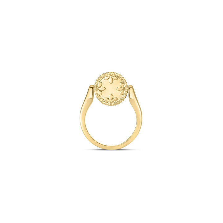 18K Yellow Gold Diamond Venetian Medallion Mother of Pearl Reversible Ring