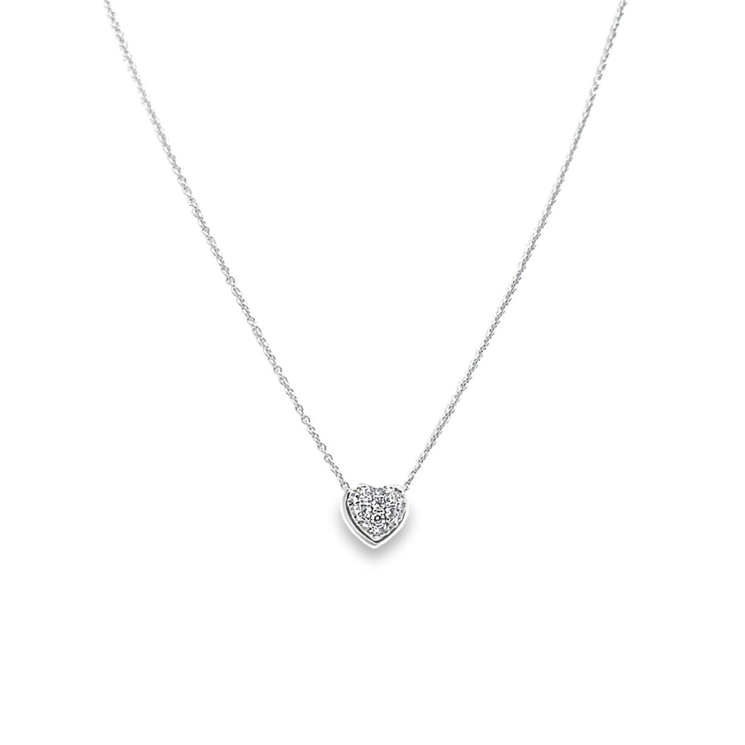 18K White Gold Diamond Tiny Treasures Puffed Heart Pendant Necklace