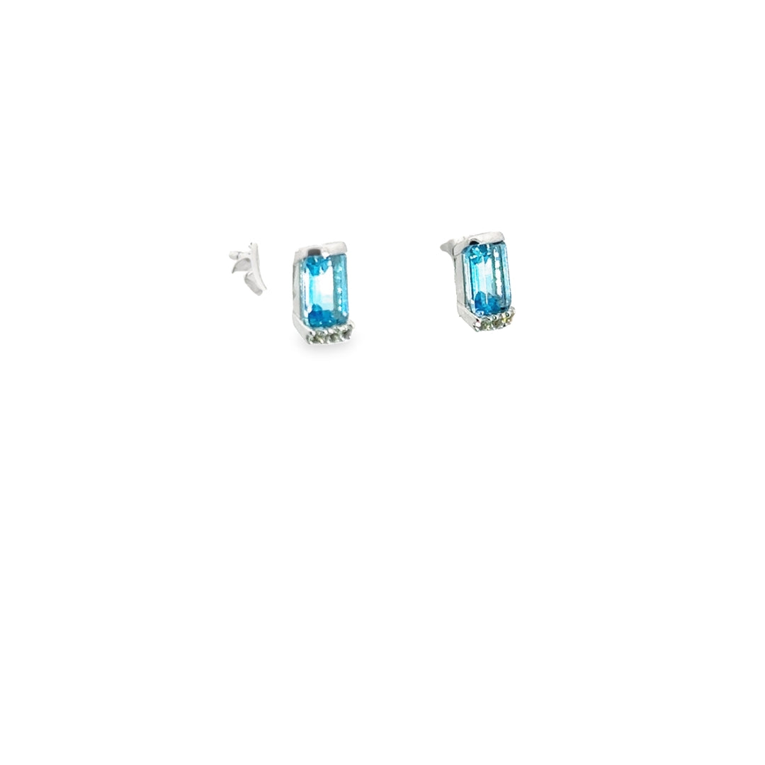 14K White Gold Blue & White Topaz Stud Earrings
