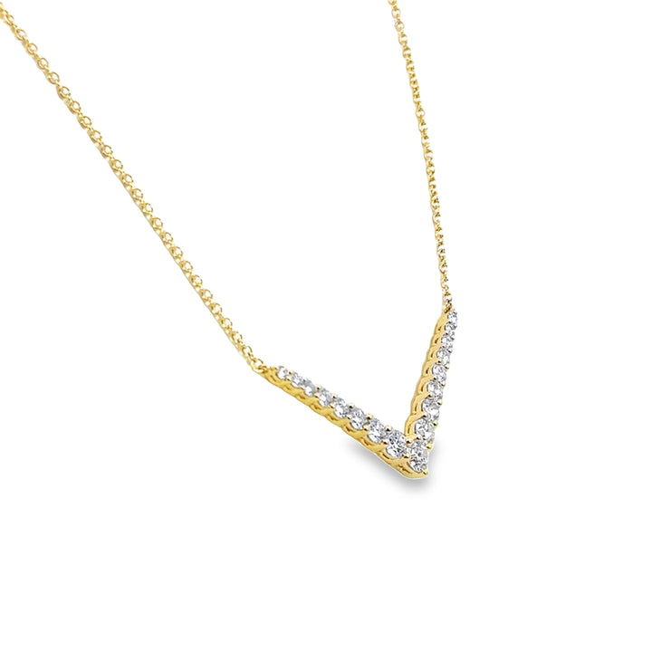 18K Yellow Gold Diamond Identity Graduated V Pendant Necklace