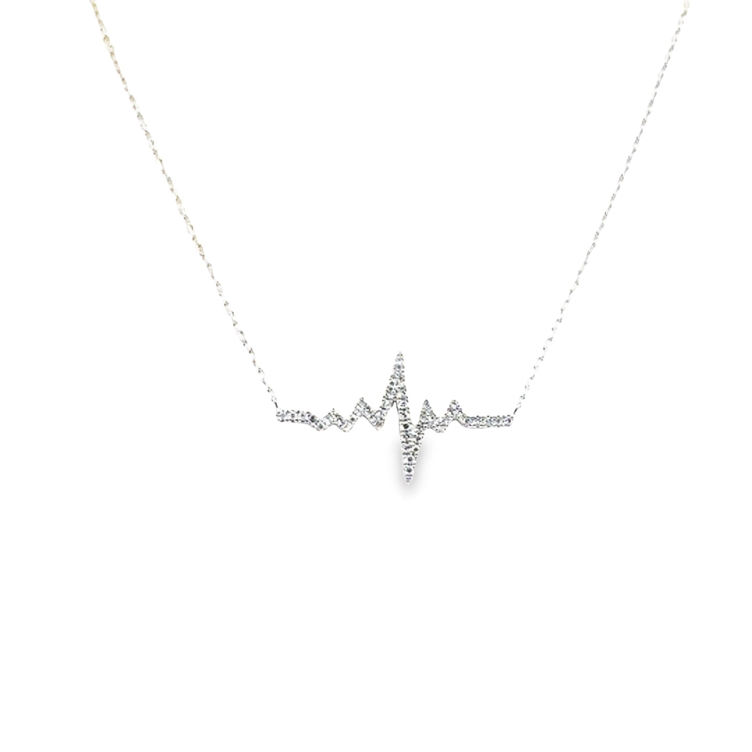 14K White Gold Diamond Heartbeat Pendant Necklace