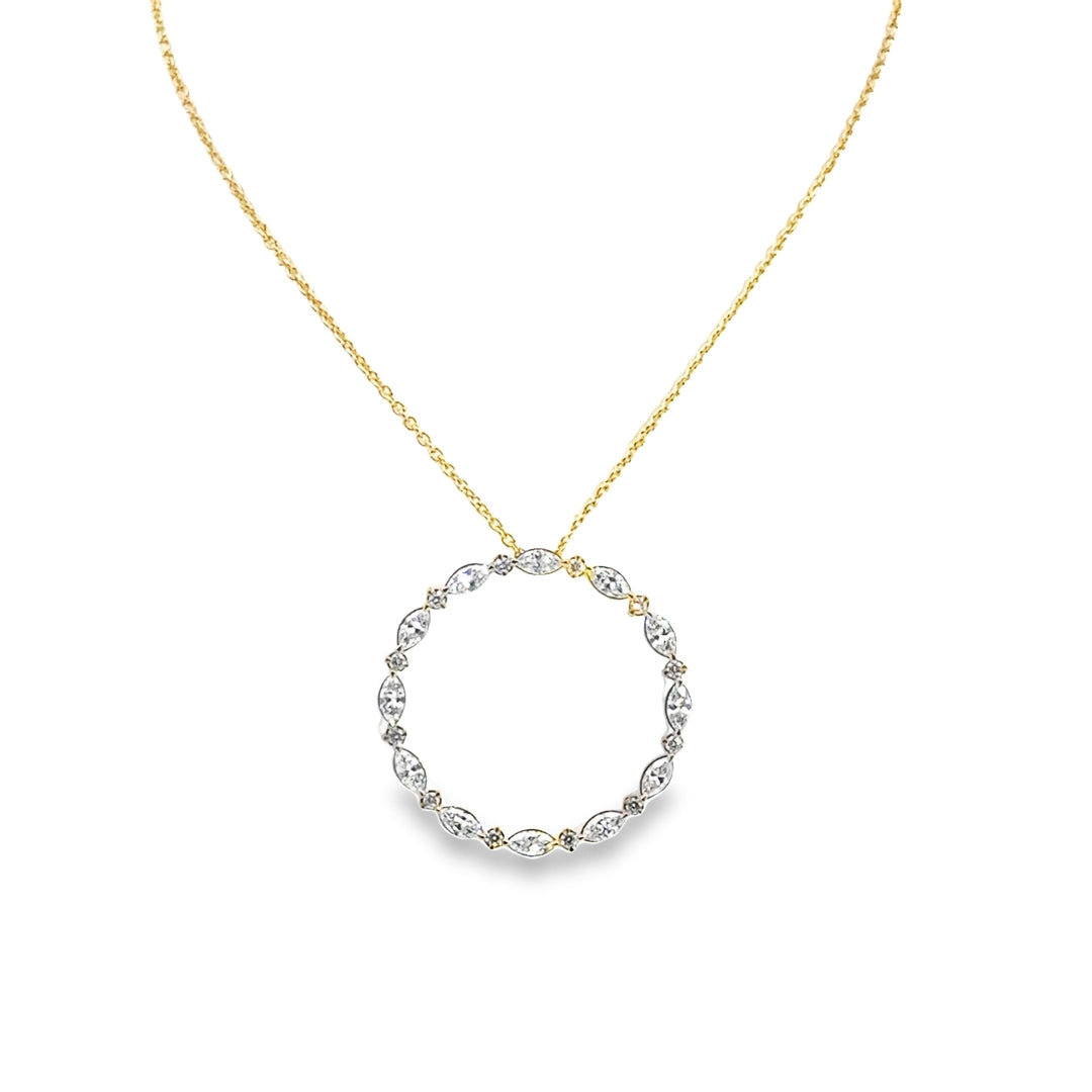 14K Yellow Gold Diamond Open Circle Pendant Necklace