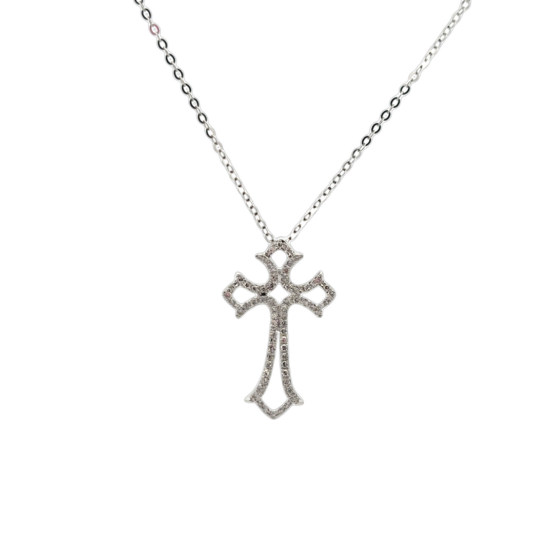 14K White Gold Diamond Cross Pendant Necklace