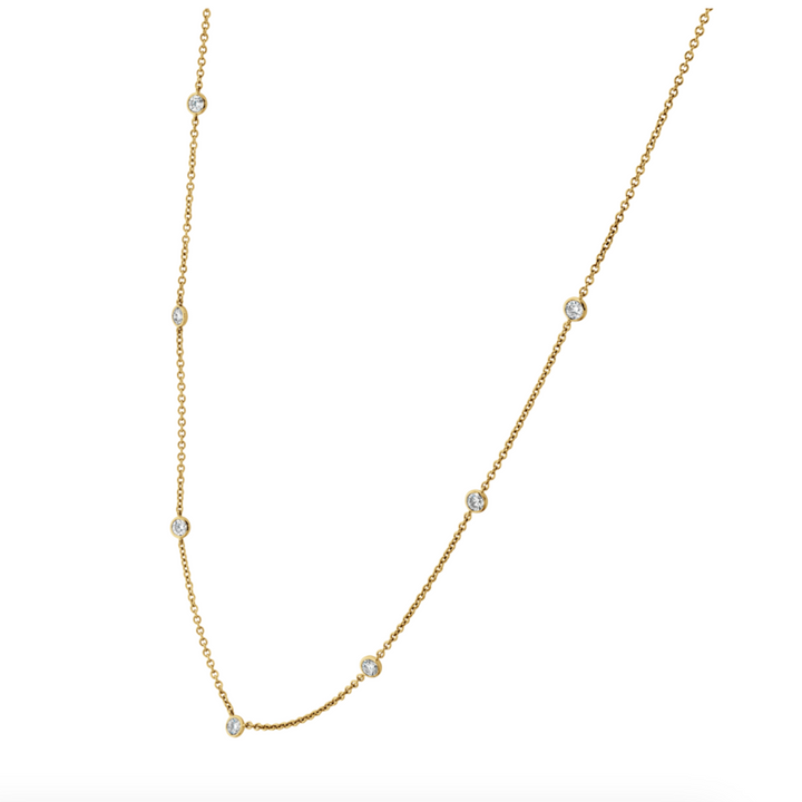 18K Yellow Gold Cascade Bezel 7 Stone Station Necklace
