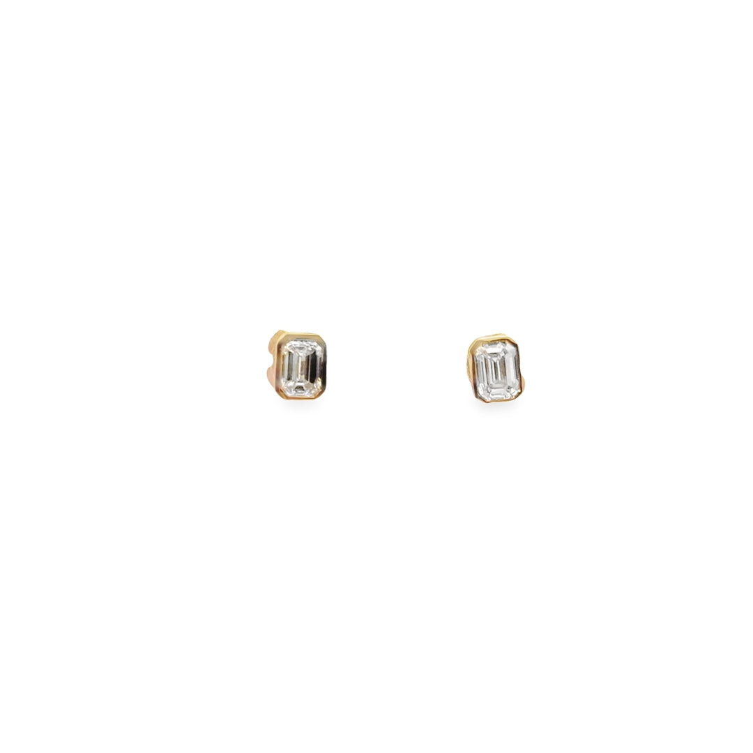 14K Yellow Gold Lab Grown Emerald Cut Bezel Set Diamond Earrings