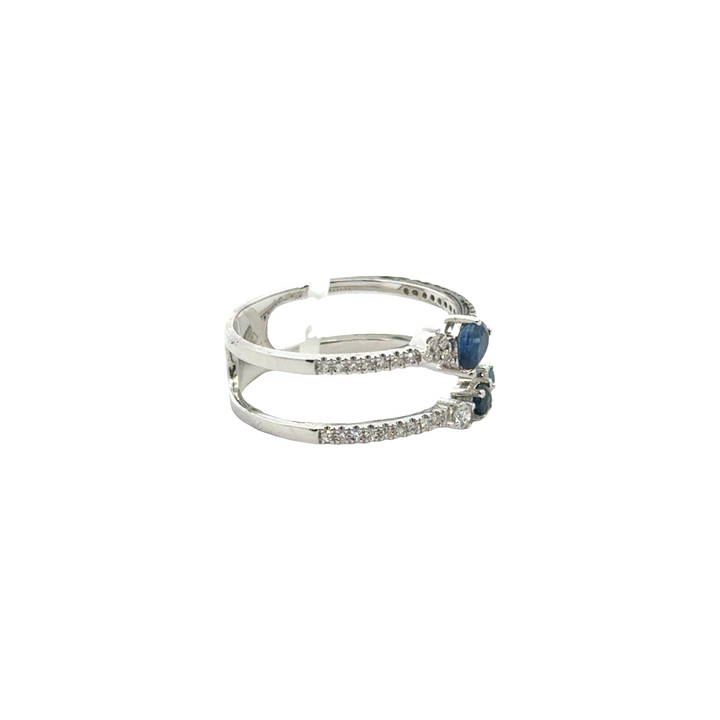 14K White Gold Sapphire Diamond Double Row Ring
