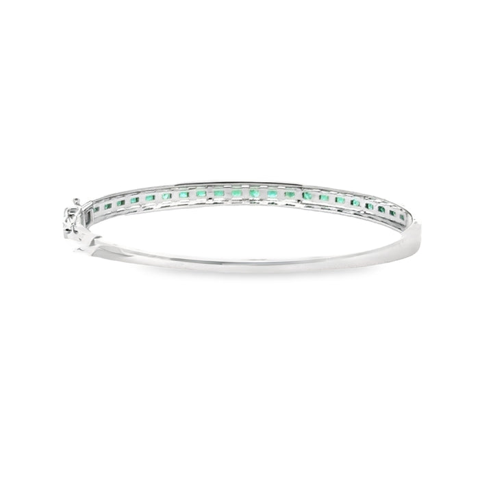 14K White Gold Emerald Diamond Marie Twin Bangle Bracelet