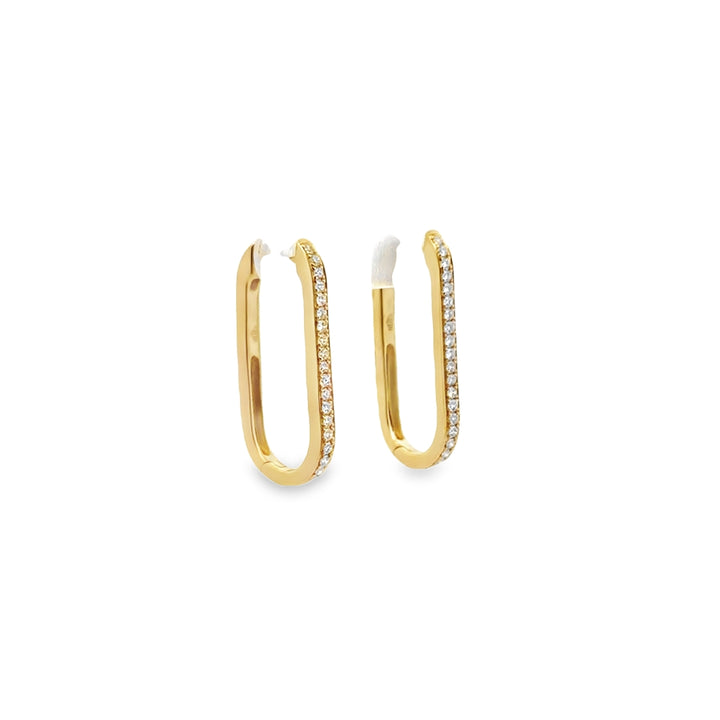 14K Yellow Gold Diamond Oval Hinge Hoop Earrings