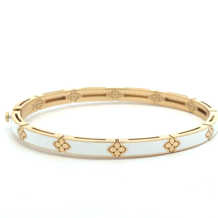 18K Yellow Gold Diamond White Enamel Love In Verona Bangle Bracelet