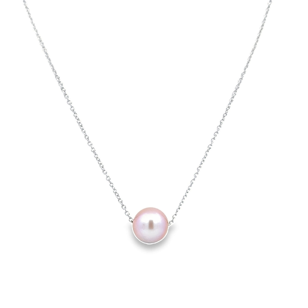 14K White Gold Freshwater Cultured Pearl Floating Necklace