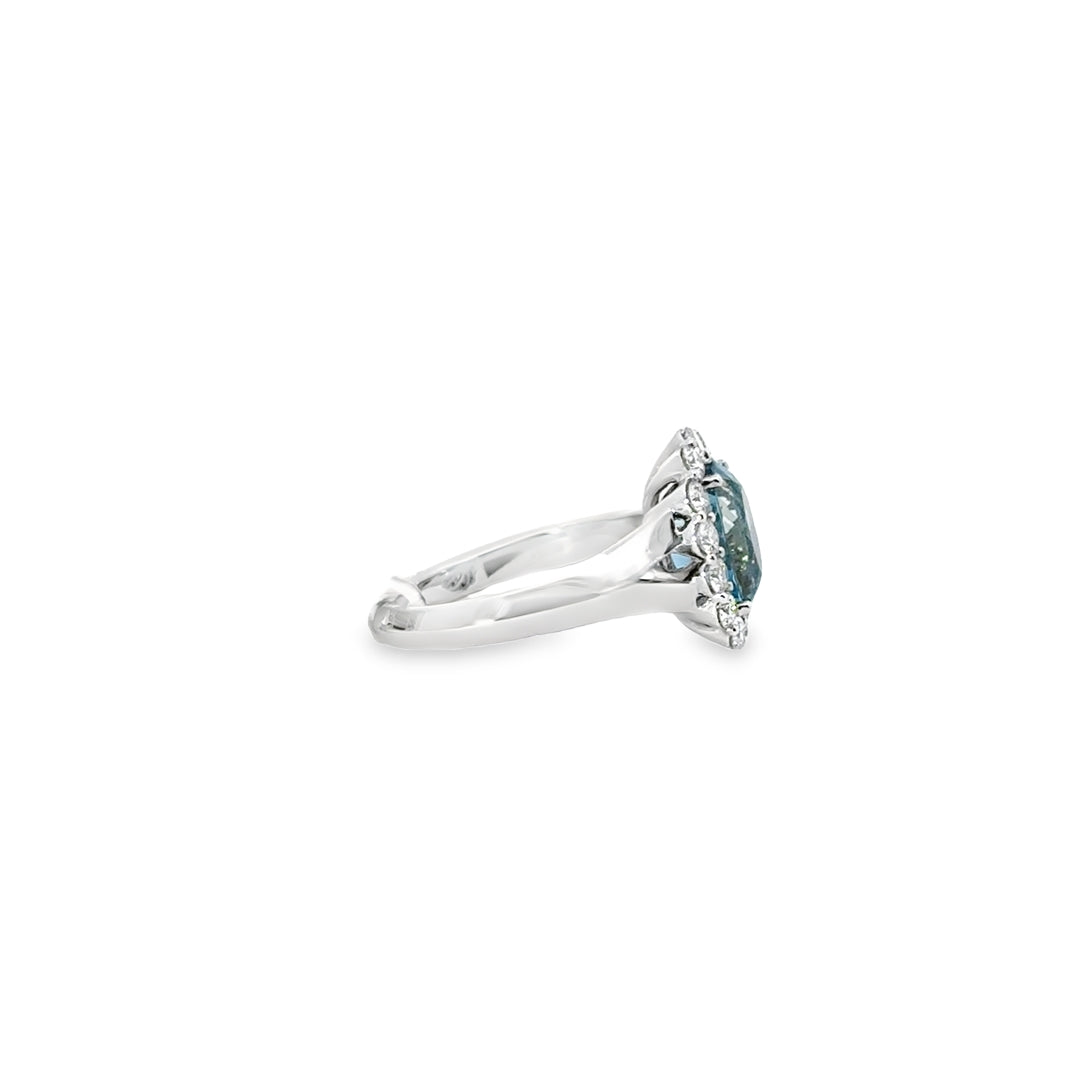 18K White Gold Aquamarine Diamond Oval Halo Ring