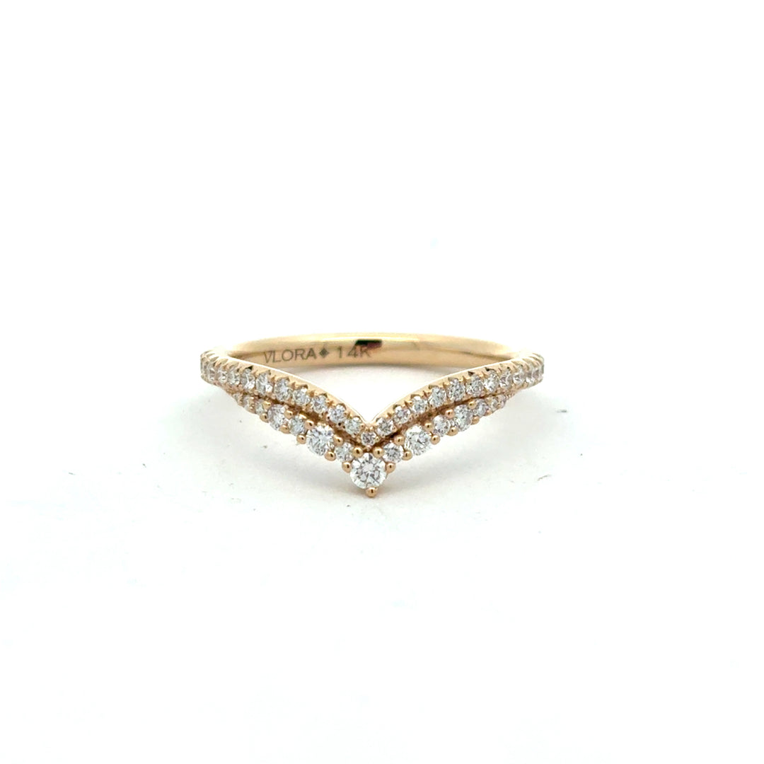14K Yellow Gold Diamond Delicate Chevron Contour Ring
