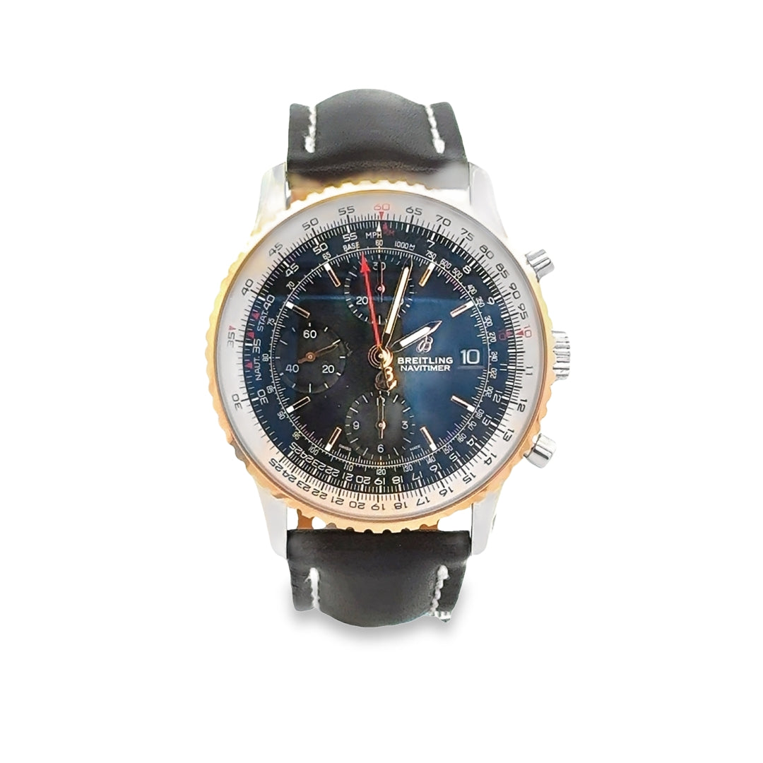 Pre-Owned Breitling Navitimer 18K Rose Gold Black Automatic Chronograph 41MM Watch