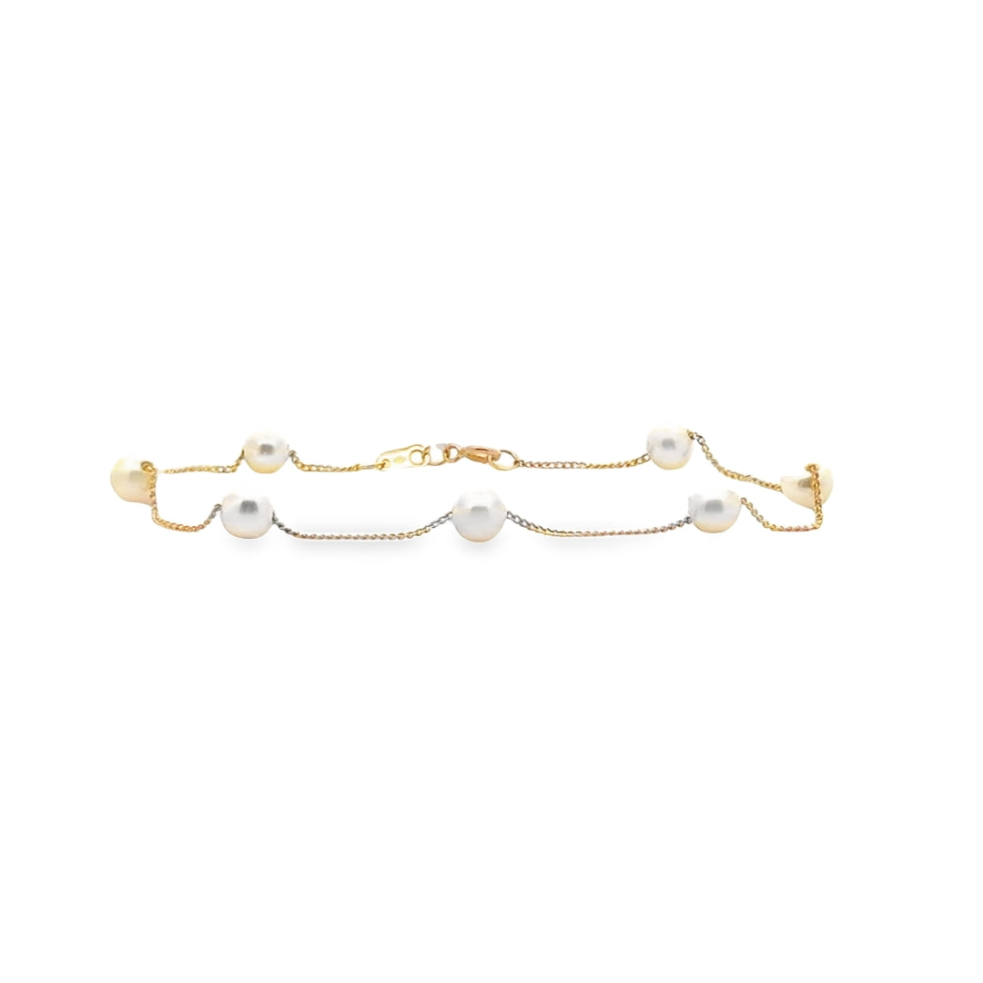 14K Yellow Gold Freshwater Cultured Pearl Station Bracelet