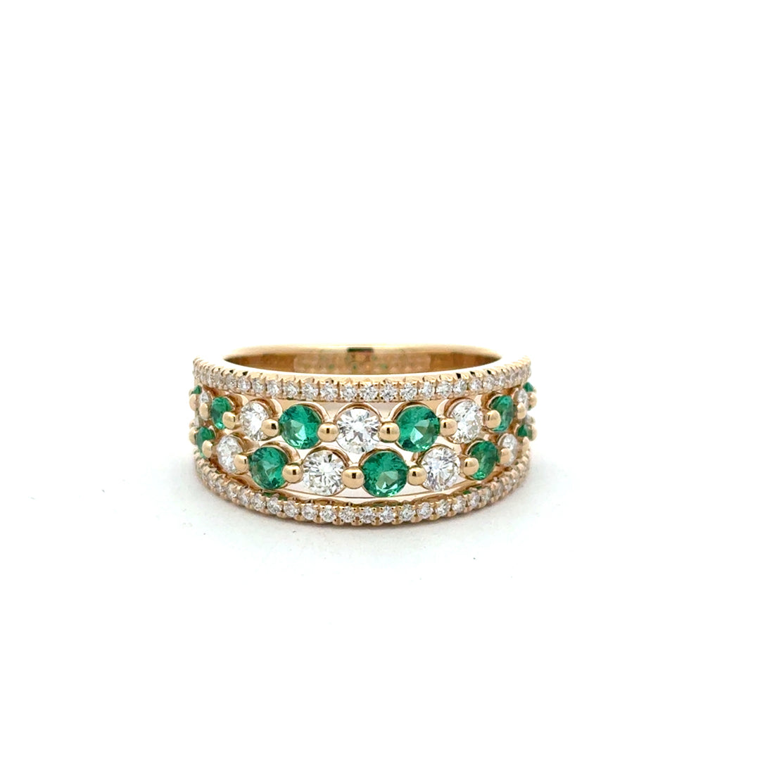 14K Yellow Gold Emerald Diamond Adella Alternating Statement Ring