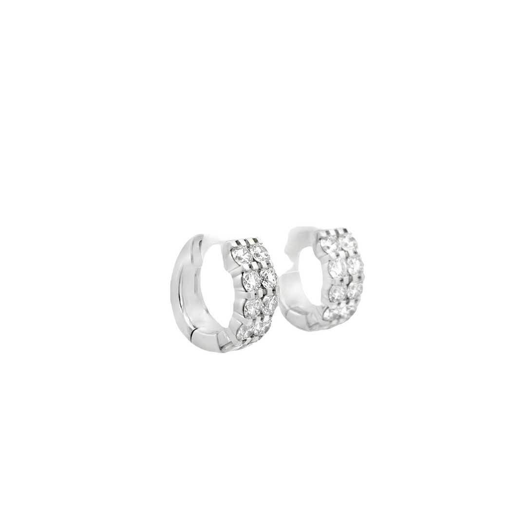 18K White Gold Diamond Double Row Huggie Hoop Earrings