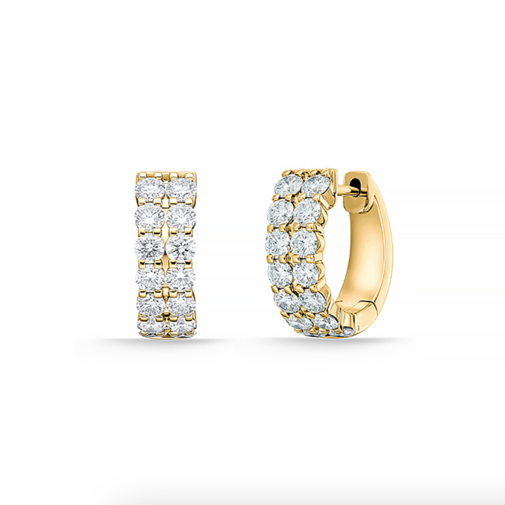 18K Yellow Gold Diamond Petite Double Row Huggie Hoop Earrings