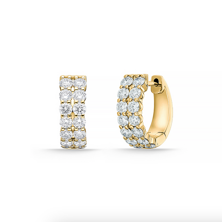 18K Yellow Gold Diamond Petite Double Row Huggie Hoop Earrings