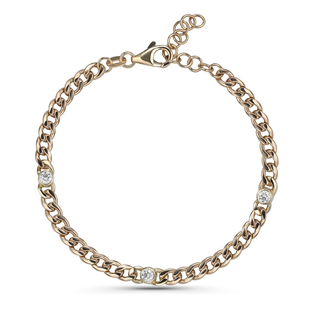 14K Yellow Gold Diamond Bezel Set Chain Bracelet