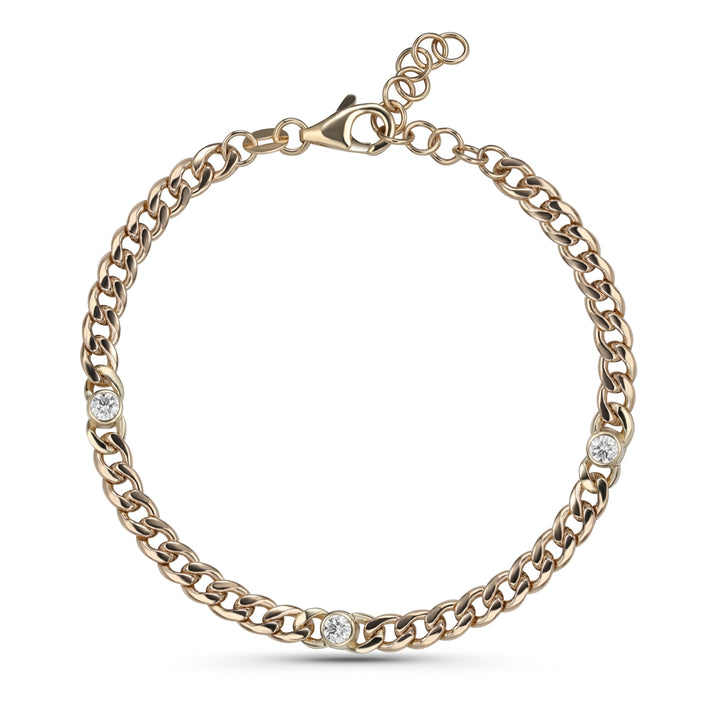 14K Yellow Gold Diamond Bezel Set Chain Bracelet
