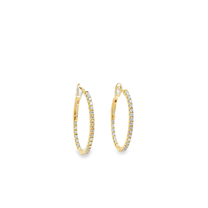 14K Yellow Gold Diamond Round Hoop Earrings