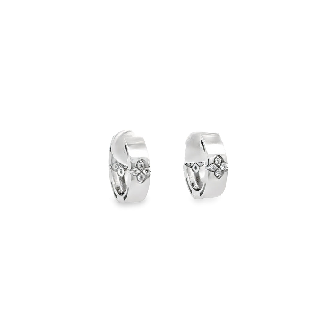 18K White Gold Diamond Love in Verona Accent Huggie Hoop Earrings