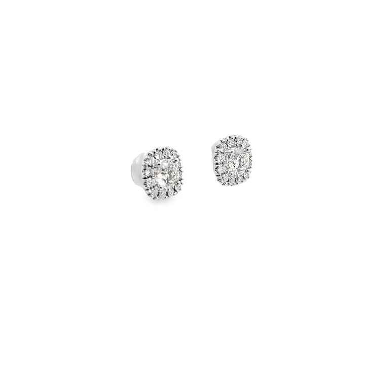 14K White Gold 2.45TW Diamond Cushion Halo Earrings