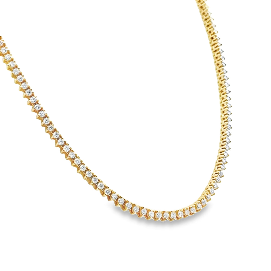 14K Yellow Gold Diamond 3-Prong Tennis Necklace