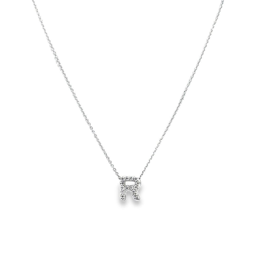 18K White Gold Diamond Tiny Treasures Love Letter "R" Pendant Necklace