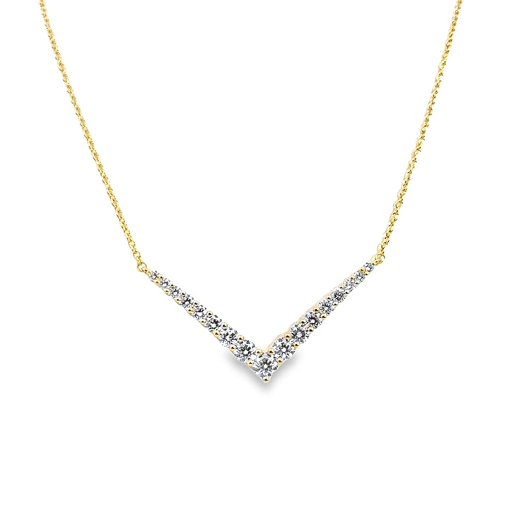 18K Yellow Gold Diamond Identity Graduated V Pendant Necklace