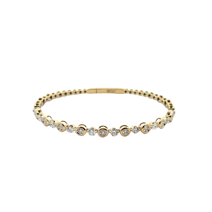 14K Yellow Gold Diamond Alternating Bezet Set Flex Bangle Bracelet