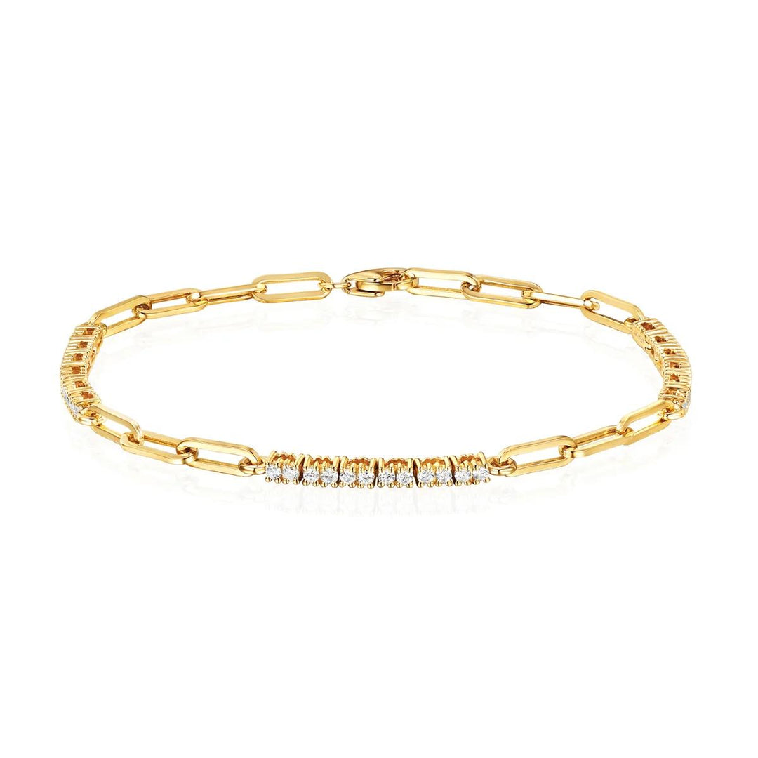 14K Yellow Gold Diamond Alternating Paperclip Bracelet