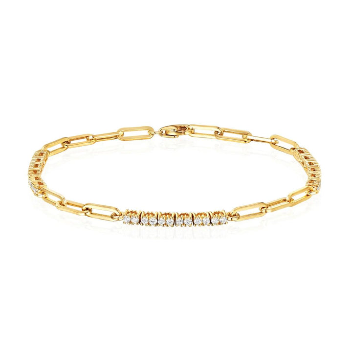 14K Yellow Gold Diamond Alternating Paperclip Bracelet