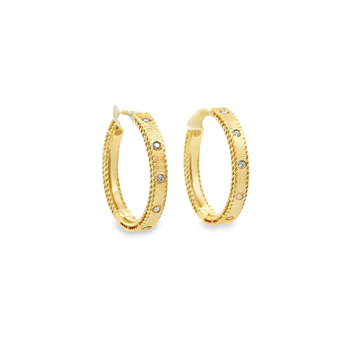 18K Yellow Gold Diamond Princess Medium Hoop Earrings