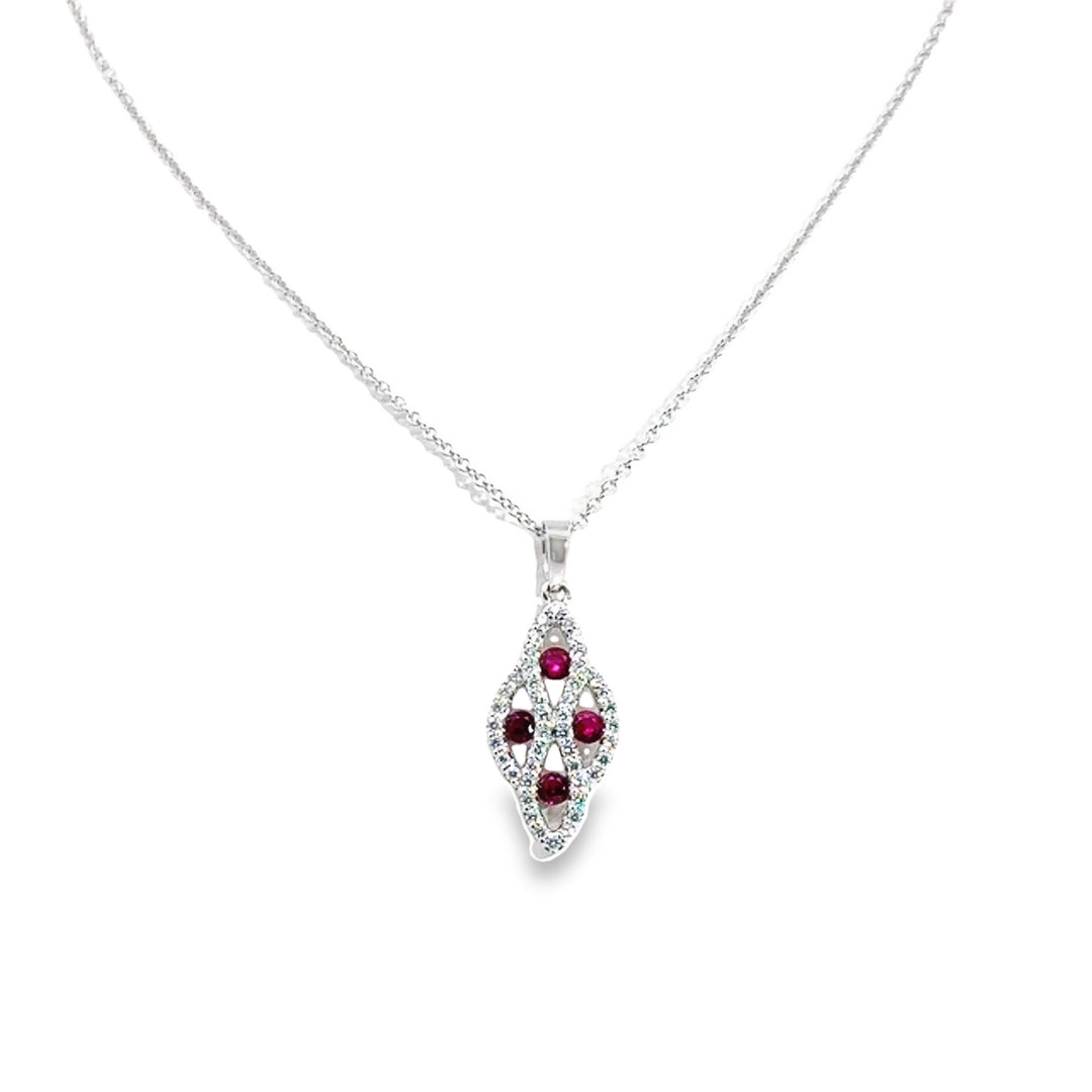 14K White Gold Ruby Diamond Necklace