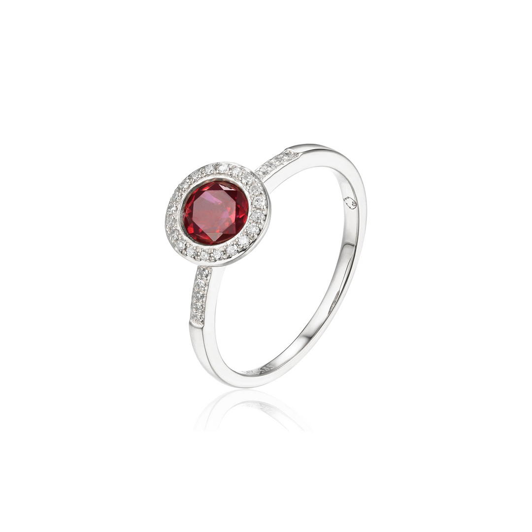 14K White Gold Garnet Diamond Halo Martini Ring