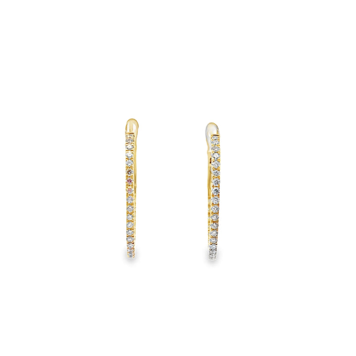 14K Yellow Gold Diamond Round Hoop Earrings