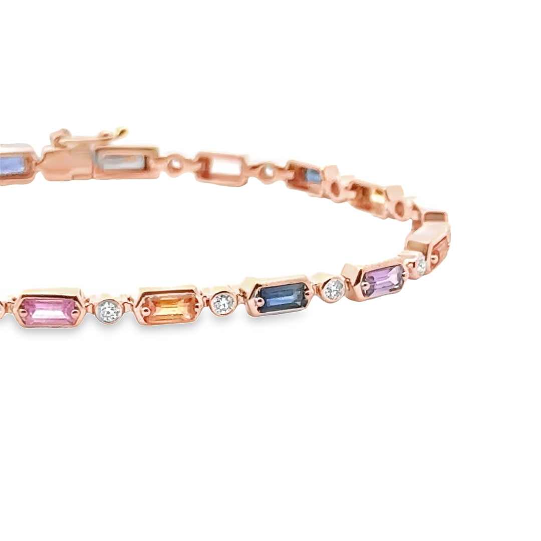 14K Rose Gold Multi-Color Sapphire Diamond Candy Bracelet