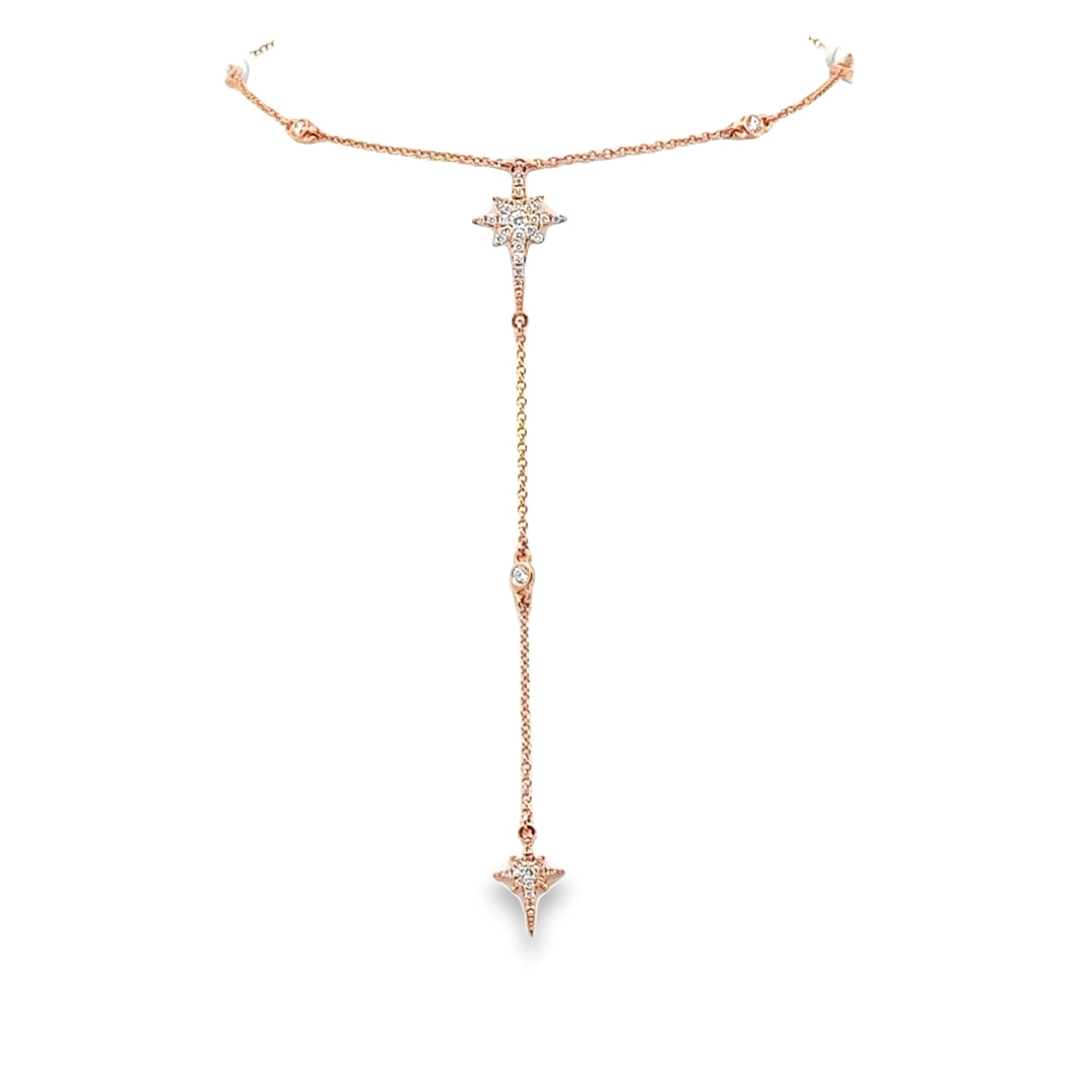 14K Rose Gold Diamond Bezel Set Starburst Lariat Necklace