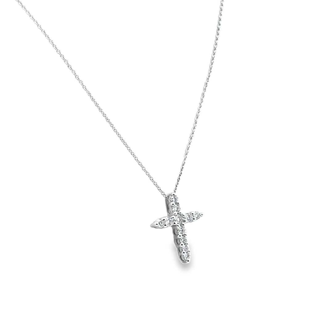 18K White Gold Diamond Tiny Treasures Tapered Cross Pendant Necklace