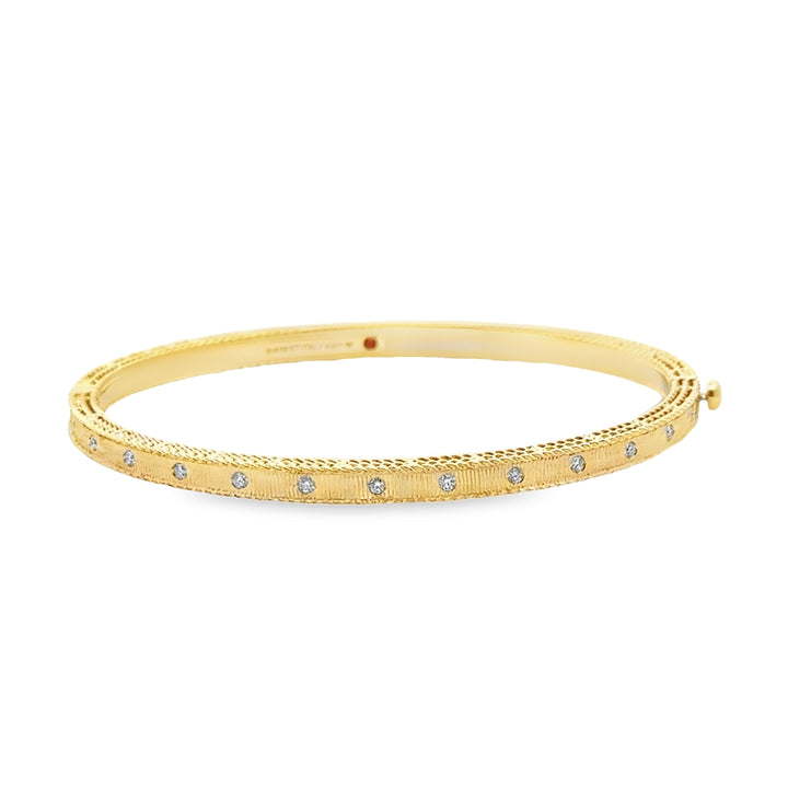 18K Yellow Gold Diamond Princess Satin Bangle Bracelet