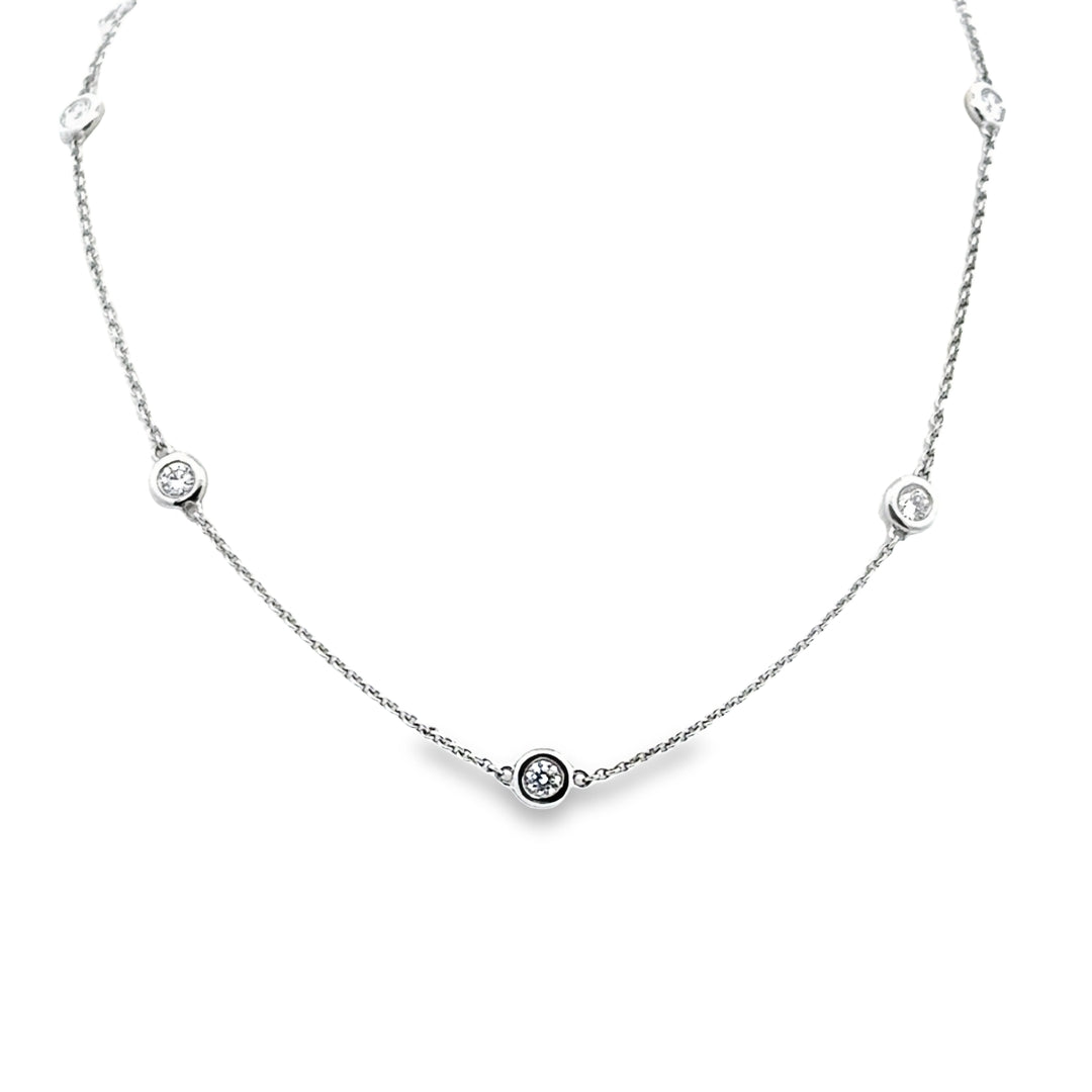 14K White Gold Diamond Bezel Set Station Necklace